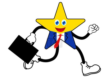 Téléchargez les photos : Star personnage de dessin animé comme un homme d'affaires est en cours d'exécution portant une mallette, dans cette illustration vectorielle ludique - en image libre de droit