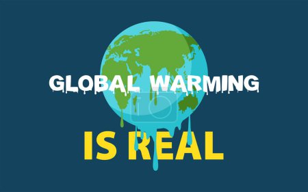 Diese Abbildung zeigt eine schmelzende Erde mit der Botschaft Global Warming Is Real. Perfekt für dringende Umweltkampagnen und zum Nachdenken anregende Plakate zum Klimawandel
