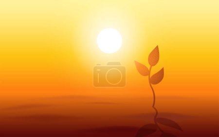 Illustration for This vector illustration depicts a young plant courageously thriving in the desert's unforgiving terrain. Symbolizing resilience and hope, life's unyielding determination to flourish against all odds - Royalty Free Image