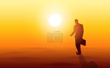 Téléchargez les photos : Voyage dans l'inconnu, découvrez l'allure artistique d'une illustration de silhouette, mettant en scène un homme seul avec une valise marchant à travers le vaste désert - en image libre de droit