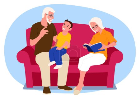 Illustration for Grandparent and grandson sharing precious moments on the sofa, generational connection and the joy of quality time spent together, family ties and the warmth of intergenerational relationships - Royalty Free Image