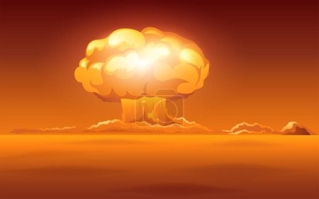 Téléchargez les illustrations : Illustration vectorielle représentant une bombe nucléaire. Thèmes des conflits, du pouvoir technologique, de la géopolitique moderne, de la sécurité mondiale et des conséquences des armements avancés - en licence libre de droit