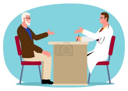 Ilustración vectorial de un hombre que consulta con su médico