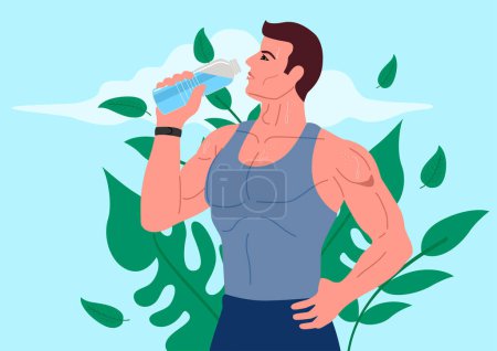 Illustration for Illustration of an attractive young man drinking water after a workout. Refresh and rejuvenate, fitness, wellness, self-care, healthy habits, active lifestyle, and the importance of staying hydrated - Royalty Free Image