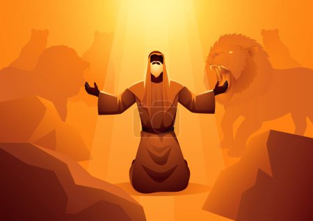 Serie de ilustración vectorial bíblica, Daniel en el foso de los leones