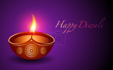 Ilustración de Ilustración de un diya ardiente como ornamento decorativo y un fondo festivo, captura la esencia de Diwali, el festival de luces. Perfecto para tarjetas de felicitación Diwali y decoraciones festivas - Imagen libre de derechos