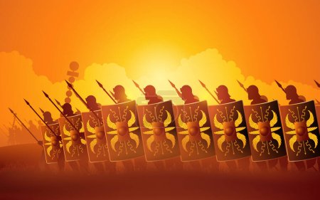Téléchargez les illustrations : Légionnaires romains marchant dans une invasion, évoquant la grandeur et le pouvoir de l'ancien Empire romain. Parfait pour les projets liés à l'histoire, la guerre ou la narration - en licence libre de droit
