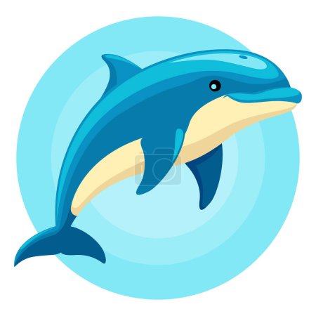 Téléchargez les photos : Illustration de dessin animé d'un dauphin ludique. Cette œuvre capture la grâce et la joie de ces créatures intelligentes, ce qui en fait un complément parfait à vos projets sur le thème marin - en image libre de droit
