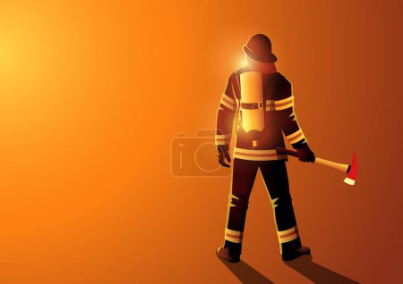 Ilustración de Ilustración vectorial de un bombero visto desde atrás - Imagen libre de derechos