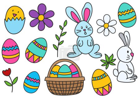Téléchargez les photos : Dessin animé sur le thème de Pâques pour éléments de design, illustration vectorielle - en image libre de droit