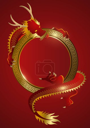 Téléchargez les photos : Cercle d'or décoratif avec dragon chinois, Nouvel An chinois thème de la carte de vœux - en image libre de droit