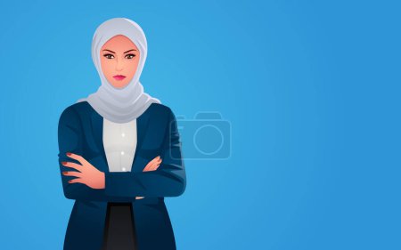 Téléchargez les photos : Belle femme d'affaires musulmane en hijab élégant mains croisées de mode, célébrant la richesse culturelle et le professionnalisme. Représentation la beauté de l'expression individuelle - en image libre de droit