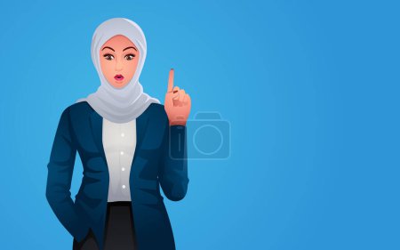 Téléchargez les photos : Belle femme d'affaires musulmane exsudant confiance et élégance dans la mode hijab élégant, dépeint son pointage vers le haut, symbolisant l'aspiration et la direction - en image libre de droit