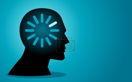 Illustration for Vector illustration featuring a human head with loading icon in his head - Royalty Free Image