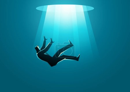 Illustration for Businessman falling into the abyss, captures the uncertainties and pitfalls often encountered in the professional journey, bankruptcy, failure, risk concept - Royalty Free Image