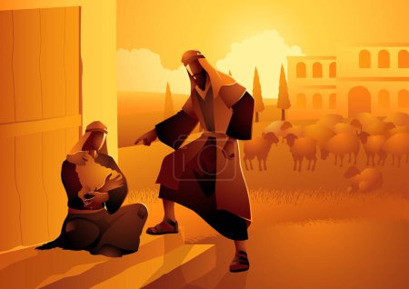 Illustration for Biblical storytelling inspired by 2 Samuel 12:5. The moment when the prophet Nathan reveals a tale of a rich man and a poor man to King David - Royalty Free Image