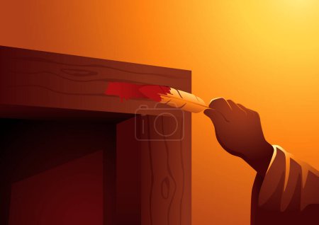 Illustration for Biblical vector illustration series, the sacred moment when the Israelites marked their lintels during the Passover - Royalty Free Image