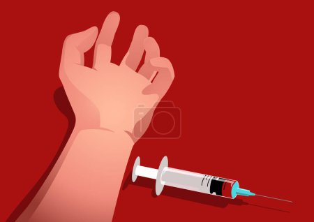 Illustration for Illustration depicting a limp hand on the floor beside a syringe, awareness about the harsh realities of drug addiction, substance abuse, drug overdose, and the importance of seeking help - Royalty Free Image