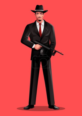 Vector illustration of a mafia isolated on red background