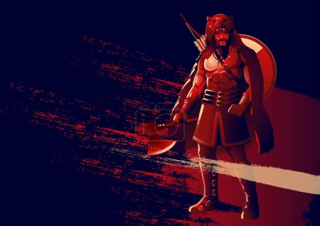 Dynamic microstock vector illustration, featuring a grunge-style depiction of a viking berserker