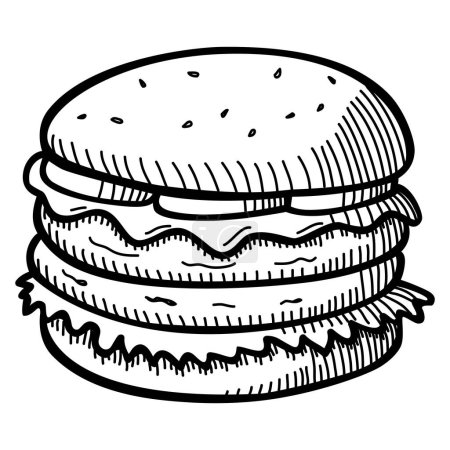 Illustration for Doodle line art vector illustration of a cheese burger isolated on white - Royalty Free Image