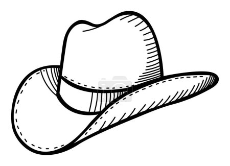 Doodle ligne art vecteur illustration d'un chapeau de cow-boy isolé sur blanc