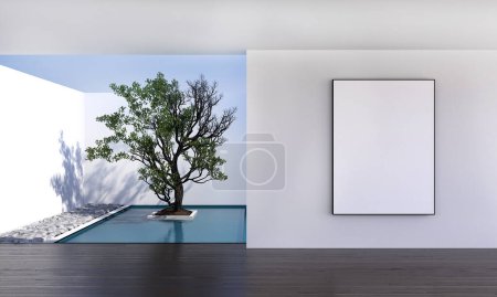 Photo for Mockup poster frame on the white wall of living room. Luxurious apartment background with contemporary design. Modern interior design. 3D render, 3D illustration - Royalty Free Image