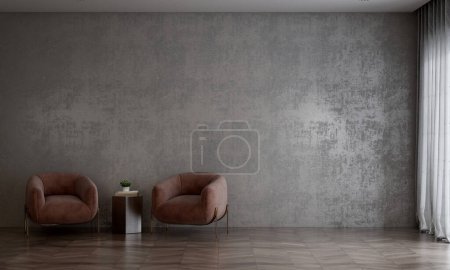Photo for Modern minimal living room and canvas frame on the dark texture wall background interior design. 3D rendering - Royalty Free Image