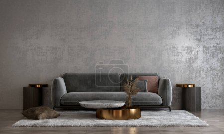 Téléchargez les photos : Moderne salon confortable et vide texture béton mur fond design intérieur. rendu 3D - en image libre de droit