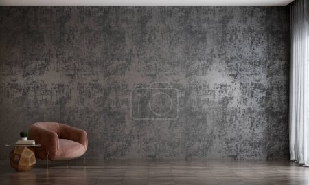 Photo for Modern black bedroom and empty dark texture wall background interior design. 3D rendering - Royalty Free Image