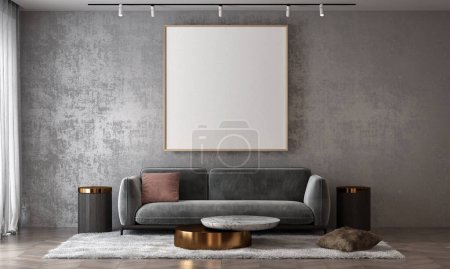 Photo for Modern living room and concrete wall texture background interior design and canvas frame - Royalty Free Image