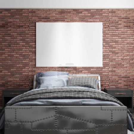 Foto de Acogedor dormitorio moderno y pared de ladrillo textura fondo diseño interior - Imagen libre de derechos