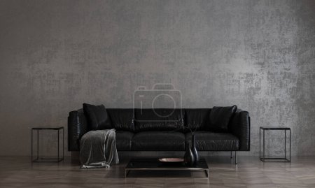 Téléchargez les photos : Salon moderne noir et mur en béton texture fond design intérieur - en image libre de droit