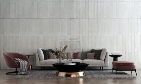 Foto de Moderno salón de lujo y sala de estar de diseño interior y pared de ladrillo textura de fondo - Imagen libre de derechos