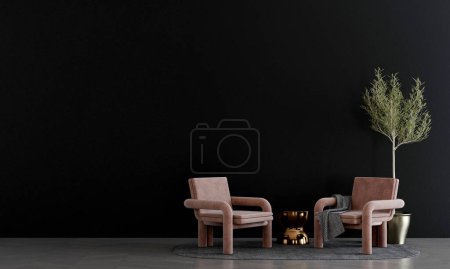 Foto de Diseño interior de sala de estar mínimo y fondo de textura de pared negro - Imagen libre de derechos