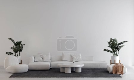 Foto de Sofá moderno y sala de estar mínima y pared de hormigón textura de fondo de diseño interior, representación 3D. - Imagen libre de derechos