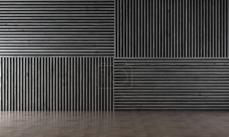 Foto de La sala de estar y el patrón de madera textura de la pared fondo diseño interior, sala de la maqueta, decoración de muebles, 3d renderizado. - Imagen libre de derechos