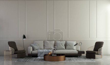 Photo for Modern living room and empty wall texture background, indoor interior design, mock up room, white furniture decor, 3d rendering. - Royalty Free Image