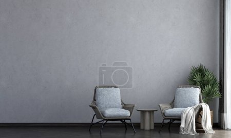 Photo for Modern loft living room and concrete wall texture background, indoor interior design, mock up room, white furniture decor, 3d rendering. - Royalty Free Image