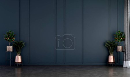 Foto de Sala de estar y fondo de textura de pared azul vacío, diseño interior mínimo, sala de simulacro, decoración de muebles, representación 3d. - Imagen libre de derechos