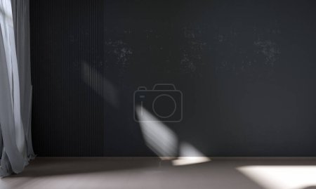 Téléchargez les photos : Le fond du mur sombre. Style minimaliste design intérieur de la maison du salon moderne. Rendu 3d. - en image libre de droit