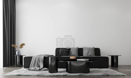 Foto de Interior moderno de la sala de estar con un acogedor sofá y fondo de pared vacío. renderizado 3d. - Imagen libre de derechos