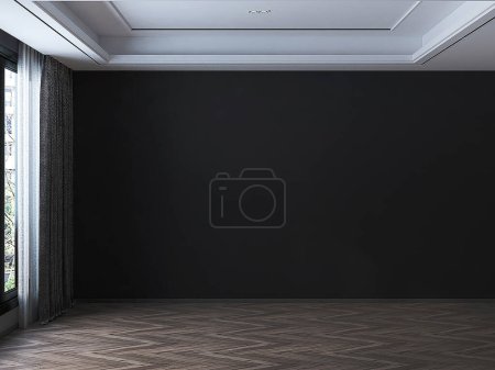 Téléchargez les photos : Intérieur de luxe moderne de salon et fond de mur noir vide. Rendu 3d. - en image libre de droit