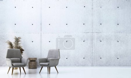 Foto de El diseño de la sala de estar interior mínima y el fondo de pared patrón de hormigón. renderizado 3d. - Imagen libre de derechos