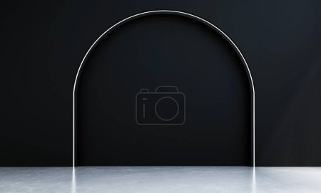 Téléchargez les photos : Intérieur moderne du salon avec un fond de mur noir arc. Rendu 3d. - en image libre de droit