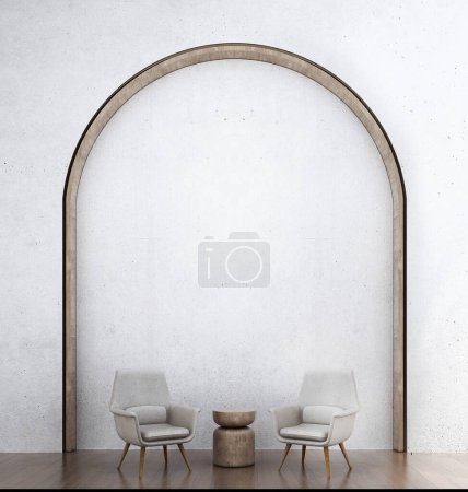 Téléchargez les photos : Le concept moderne de design d'intérieur de salon et arc motif et fond de mur en béton - en image libre de droit
