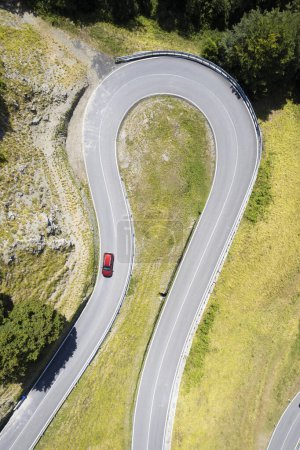 Photo for Aerial photographic documentation of the curves of a stretch of road in the mountains - Royalty Free Image
