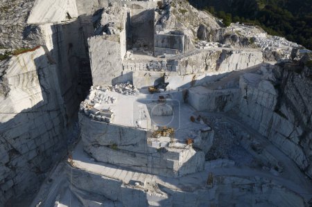 Photo for Aerial photographic documentation of a quarry for the extraction of white marble in Carrara Italy - Royalty Free Image