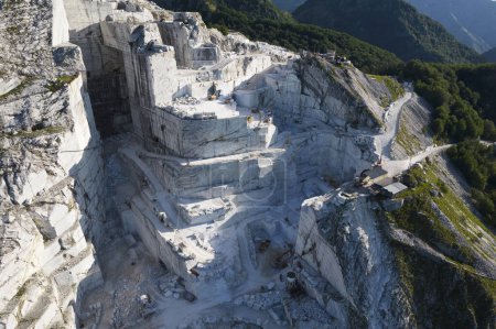 Photo for Aerial photographic documentation of a quarry for the extraction of white marble in Carrara Italy - Royalty Free Image