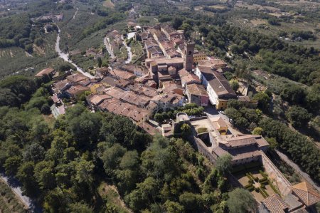 Photo for Aerial photographic documentation of the medieval town of Montecarlo in the province of Lucca, Tuscany - Royalty Free Image